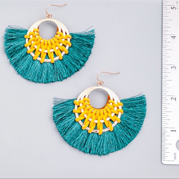 Jewelry - NEW! Emerald Mustard Hoop Tassel Hoop Earrings